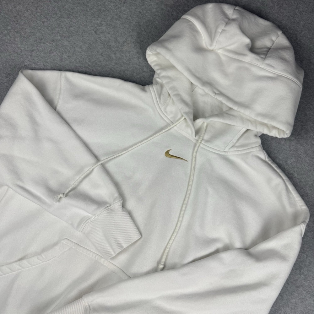 Nike Phoenix Fleece Oversized Hoodie Womens Large White Sail Gold Swoosh DQ5860